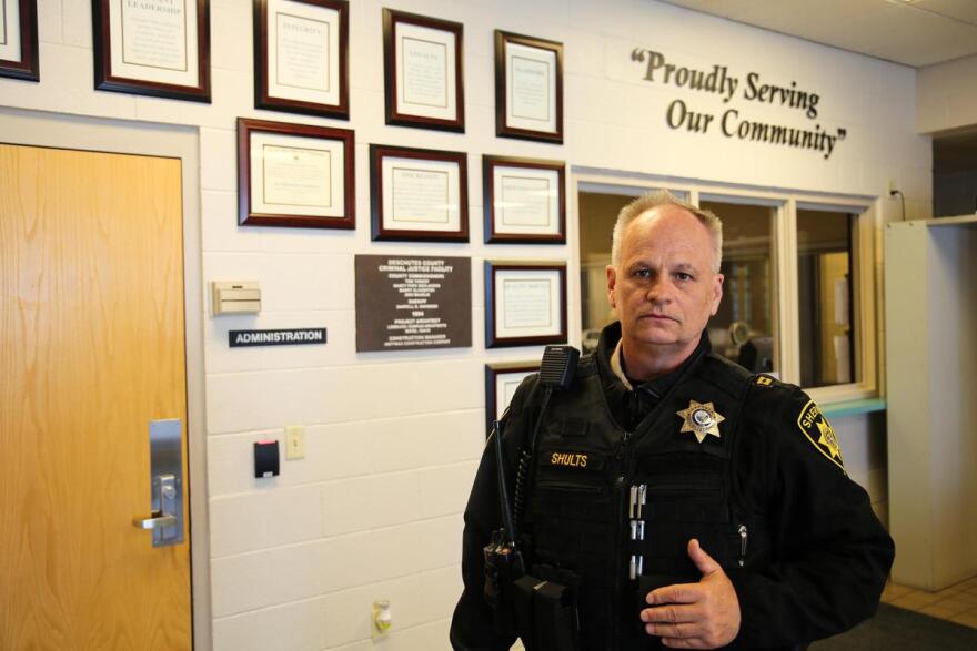 Capt. Michael Shults, commander of the Deschutes County Jail, poses for a portrait at the jail in Bend, Ore., Tuesday, March 12, 2019.