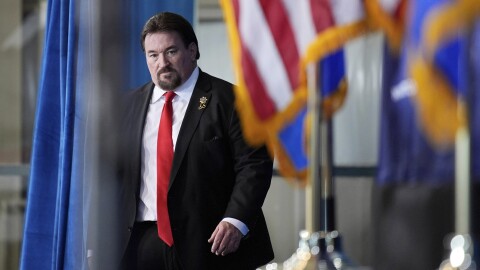 FILE - Nevada GOP chair Michael McDonald walks on stage before speaking ahead of Republican presidential candidate former President Donald Trump at a campaign event Jan. 27, 2024, in Las Vegas.