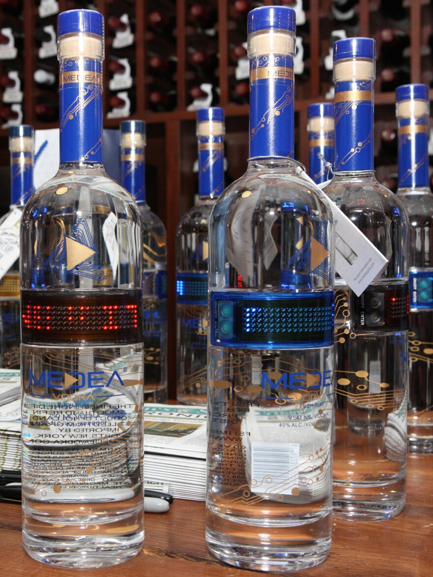 Medea vodka bottles on display during in 2012.