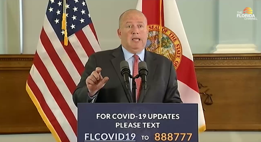 Jonathan Satter speaks to the media in Tallahassee Thursday. Gov. Ron DeSantis tapped Satter to take over the state's troubled unemployment system. Image: The Florida Channel