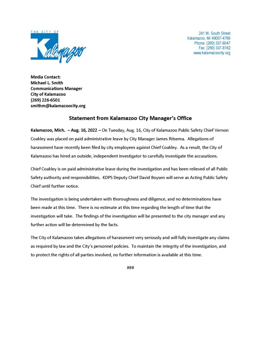 City statement on KDPS Chief