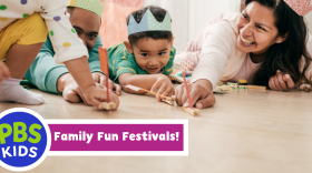 A family plays a learning game - PBS Kids Family Fun Festivals!