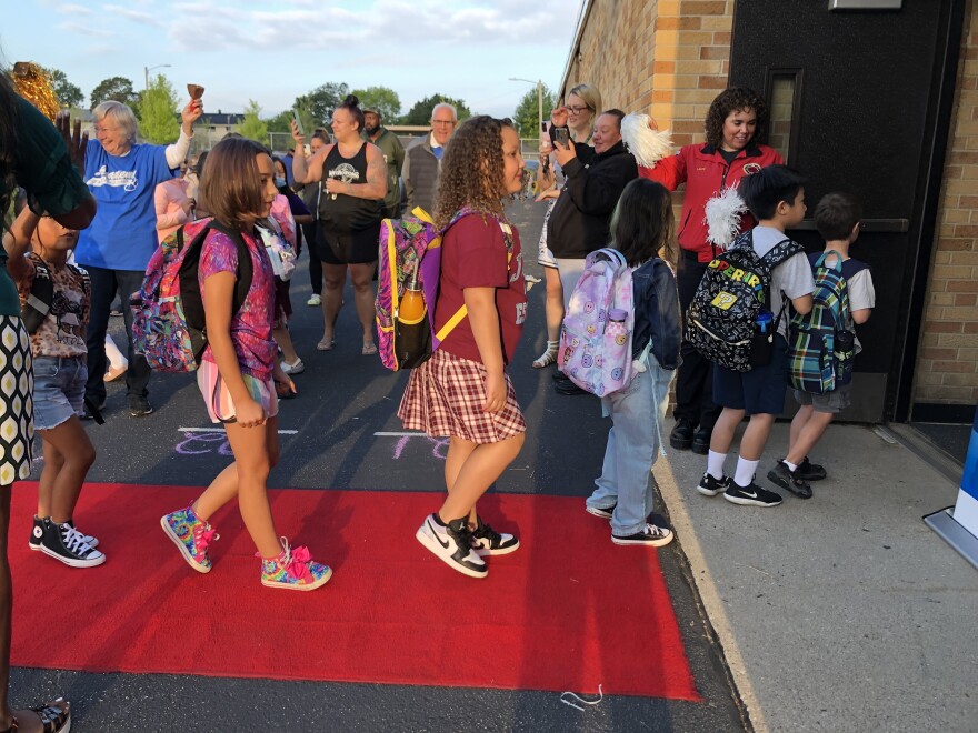 Students arrive on the first day of school at MPS's Academy of Accelerated Learning.