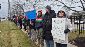 Hundreds of protestors lined up in front of the Eastwood Towne Center to honor Renee Good, a Minneapolis woman shot and killed Wednesday by a federal immigration agent.