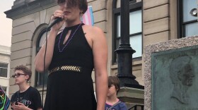 Brittany Clinard of Trans Ascension speaking at the Kickoff of Pride Month Activities in June