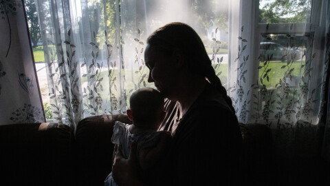 Natalie Krueger of Osmond, Nebraska, says she felt pressured into an epidural she did not want when she delivered her first child at a hospital. Her next child was born at home without assistance from medical providers. This year, Krueger had her second free birth with the arrival of her daughter, Aurora, in April.