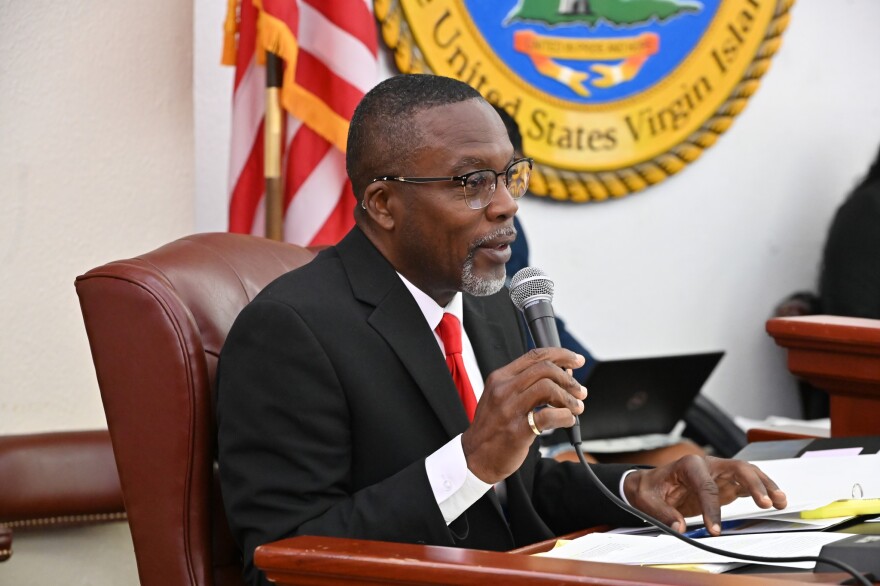 Senator Marvin Blyden speaks during a Committee on Budget, Appropriations and Finance meeting on June 6 in the Earle B. Ottley Legislative Hall on St. Thomas.