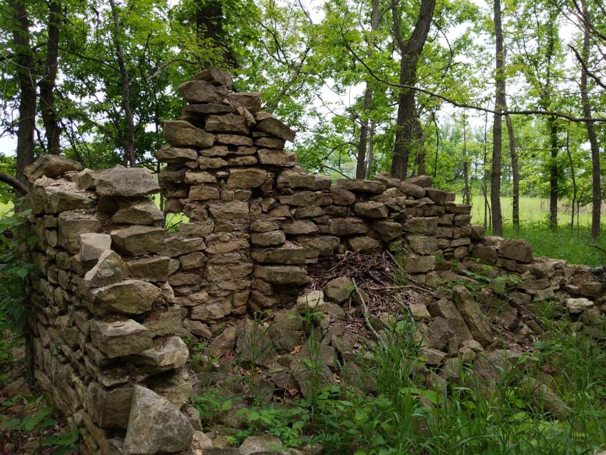 The remains of huts built for Kanza tribal members still stand at Allegawaho Memorial Heritage Park.