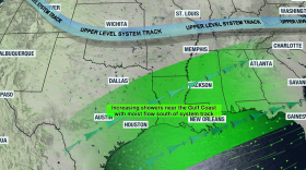 Synoptic setup leading to rainfall over the Carolinas.