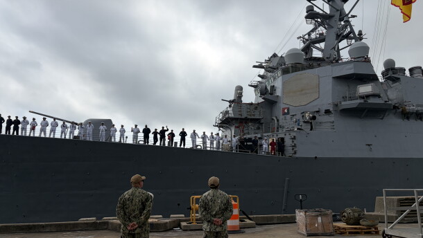 Sailors of the destroyer USS Stout prepare to leave Norfolk for what could be a year-long deployment.