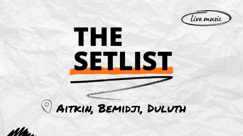 "The Setlist" and "Aitkin, Bemidji, Duluth" written over a crumpled paper background.