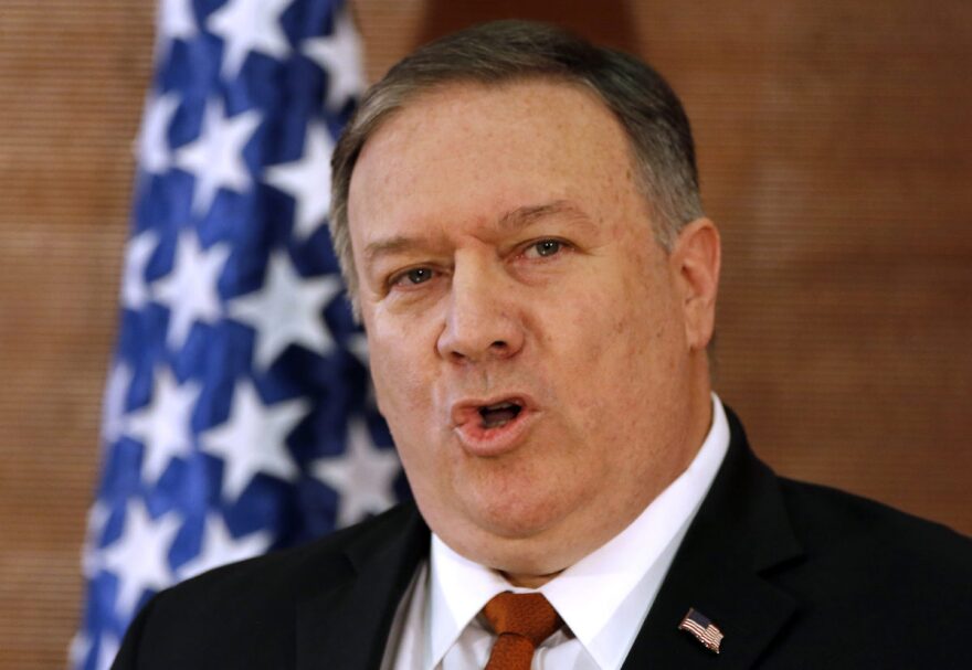 U.S. Secretary of State Mike Pompeo delivers a speech at the American University in Cairo on Thursday that was a scathing rebuke of the Obama administration's Mideast policies.