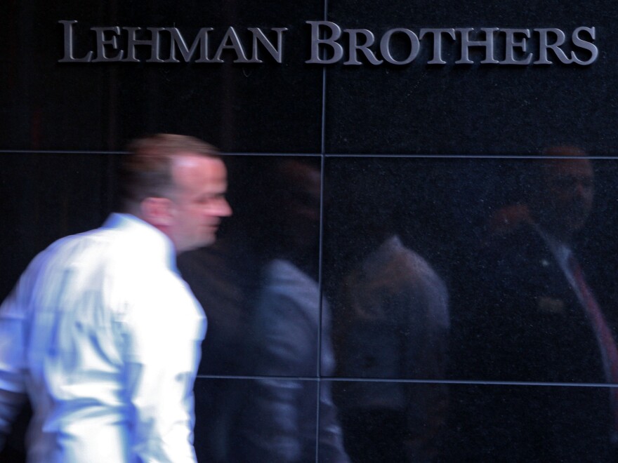 A Lehman Brothers employee leaves the company's building June 10, 2008, in New York.