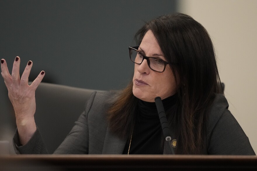 Florida State Sen. Tina Polsky speaks during a meeting of the Senate Judiciary Committee, as part of a special legislative session targeting COVID-19 vaccine mandates, Monday, Nov. 15, 2021, at the Capitol in Tallahassee. (AP Photo/Rebecca Blackwell)