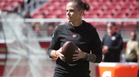 Katie Sowers, who lives in Kansas City in the offseason, is an assistant offensive coach with the San Francisco 49ers. She helps make personnel decisions.