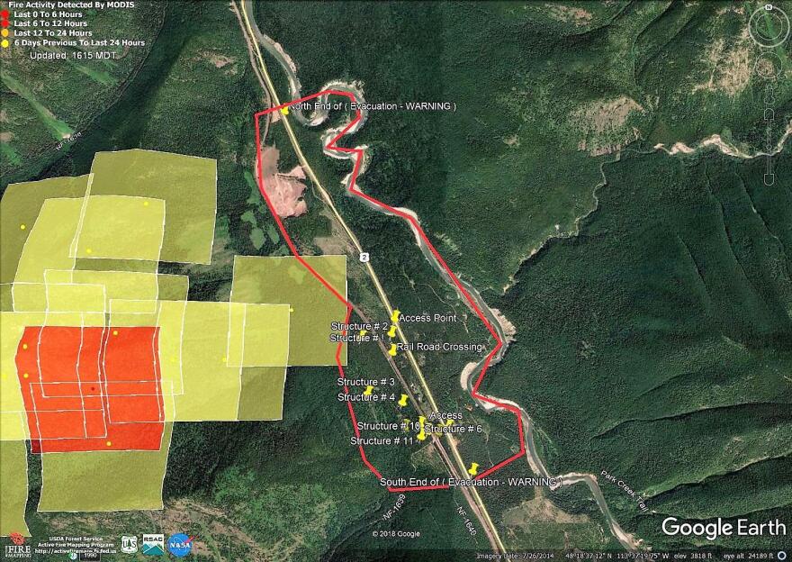 A map showing the area under an evacuation warning near Essex for the Paola Ridge Fire