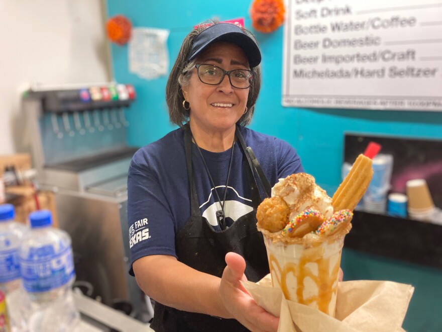 Denise de la Cruz shows off the Garza Family's latest win at the Big Tex Choice Awards--the Cha-Cha-Chata milkshake.