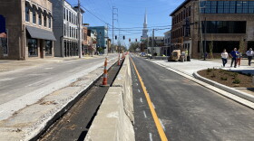New Albany's Main Street Revitalization project is one step closer to completion, with work now starting on the north side of the street. The south side of the street, shown in the right side of the photo, was nearly finished at the start of the week. The project is expected to wrap up by fall.