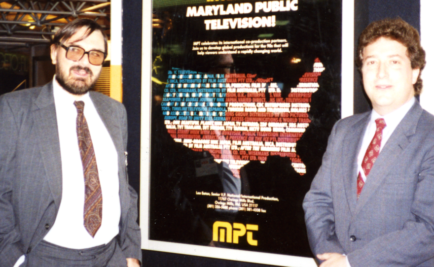 WXXI President Norm Silverstein, right, with a colleague at a Maryland Public Television event in the late 1980s. Silverstein started his public media career in Maryland before coming to WXXI in 1995.