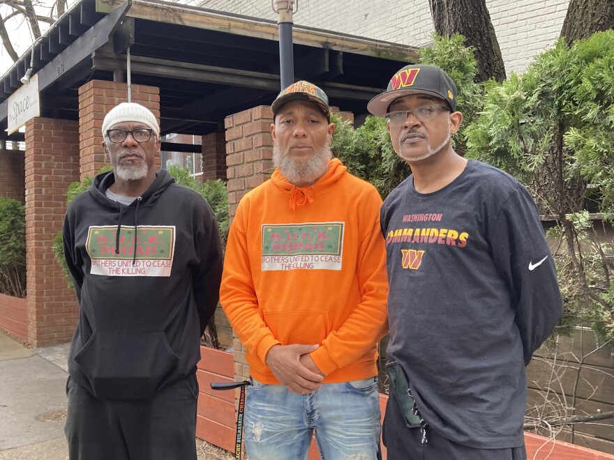 (L to R) James Harris, Bryan Page and Tony Page are three of about 20 men who joined the non-profit Brothers United to Cease the Killing -- BUCK Squad. Members are trained to intervene in community disputes before they turn violent.