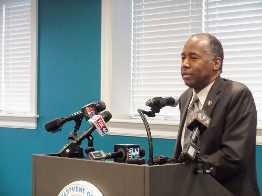 U.S. Housing and Urban Development Secretary Ben Carson discusses proposed fair housing rules changes Tuesday at Renaissance West. 