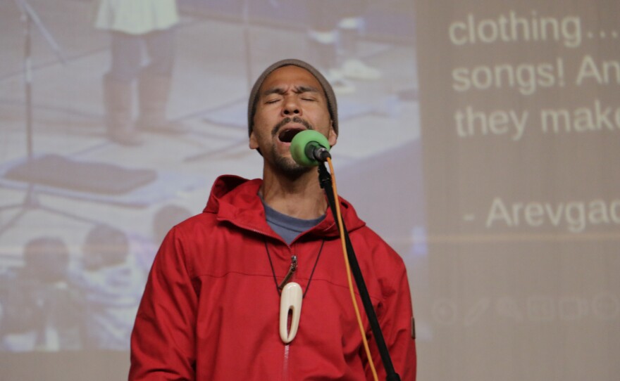 Phillip Blanchett of Pamyua on the Cama'i stage on March 27, 2026 in Bethel, Alaska.