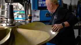 An employee at Frank and Jimmie's Propeller at work. The firm started in Fort Lauderdale in 1947.