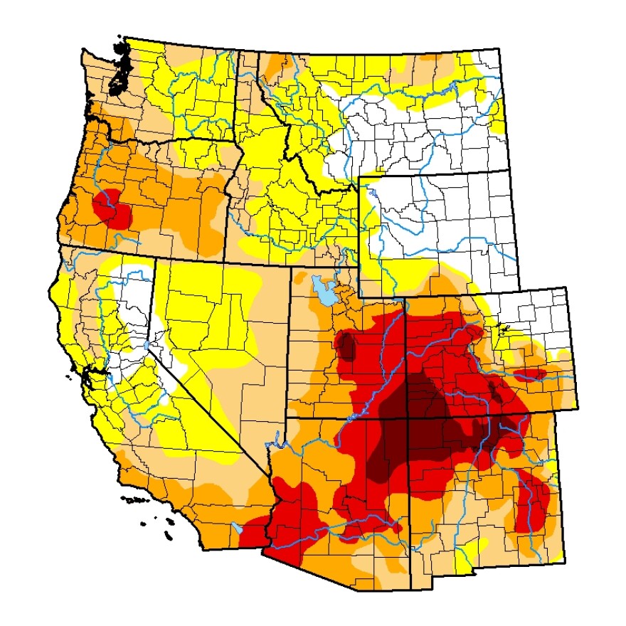 Deep red drought over the four corners region.