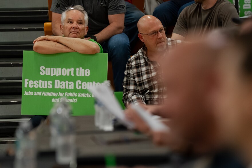 Scott Ramshaw, the Government Relations & Business Development representative for the UA Local 562 Plumbers & Pipefitters, listens to the Festus City Council while supporting a plan to develop a large-scale data center in the community on Monday in Festus.