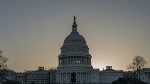 The U.S. Capitol building is seen as the sun rises in Washington, Monday, March 21, 2022.