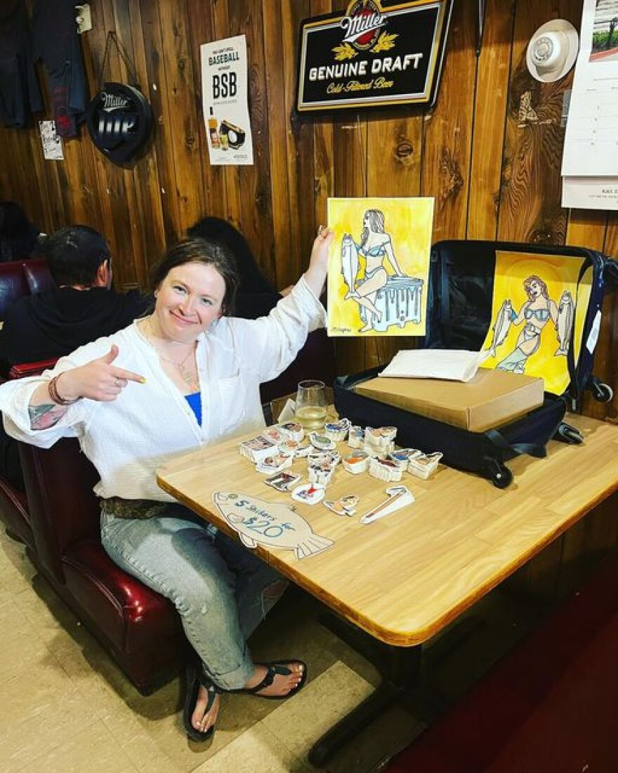 Kitty Sopow exhibits new artwork and stickers at Hadfields Bar during Fishtival