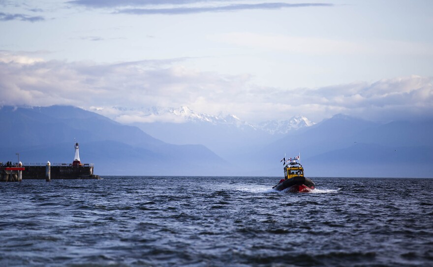Royal Canadian Marine Search and Rescue heading into Victoria Harbor for a training exercise Wednesday evening.