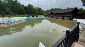 Heavy rain flooded the swimming pools at Burdette Park, Sunday, June 28, 2026.
