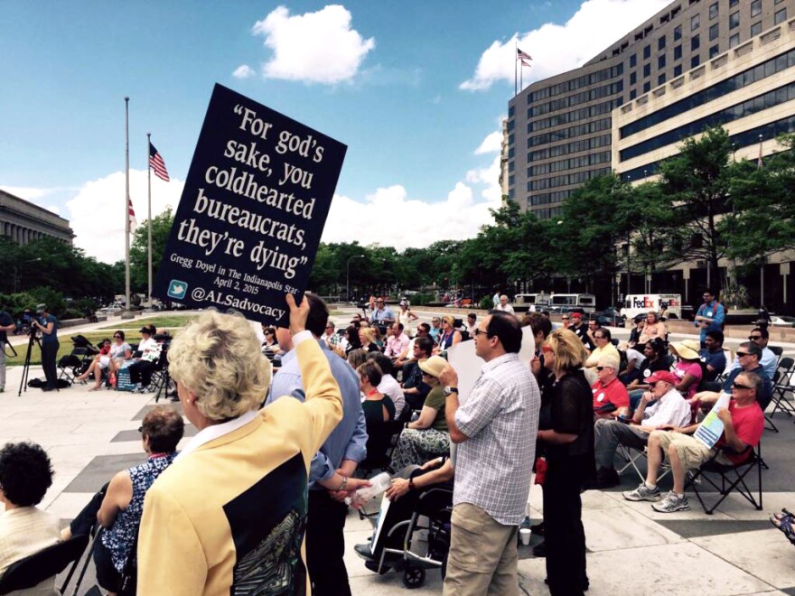 ALS patients and their families rallied for expanded access to experimental drugs in Washington, D.C. on May 11, 2015.