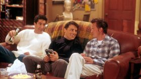 From left to right, David Schwimmer, as Ross, Matt LeBlanc, as Joey, and Matthew Perry as Chandler act in a scene from the television comedy "Friends" during the seventh season of the show.