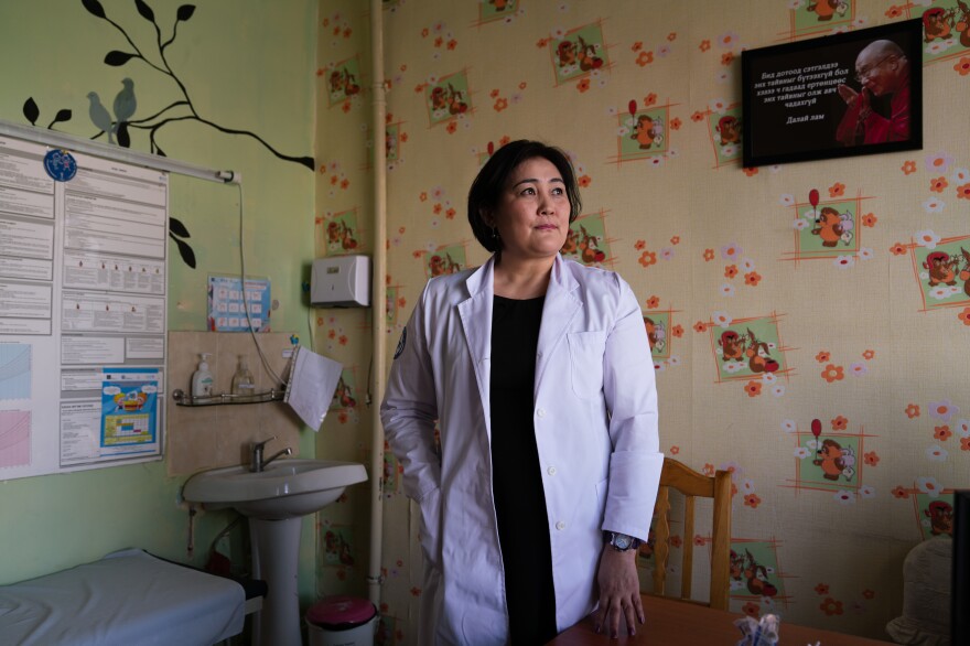 Dr. Enkhzul Jargal, 50, oversees the Bayanzurkh Medical Center. Her office is wallpapered with animals to put sick children at ease.