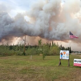 Smoke rises from the Mukluk Fire outside the Tok Forestry & Fire Protection office. August 17th.