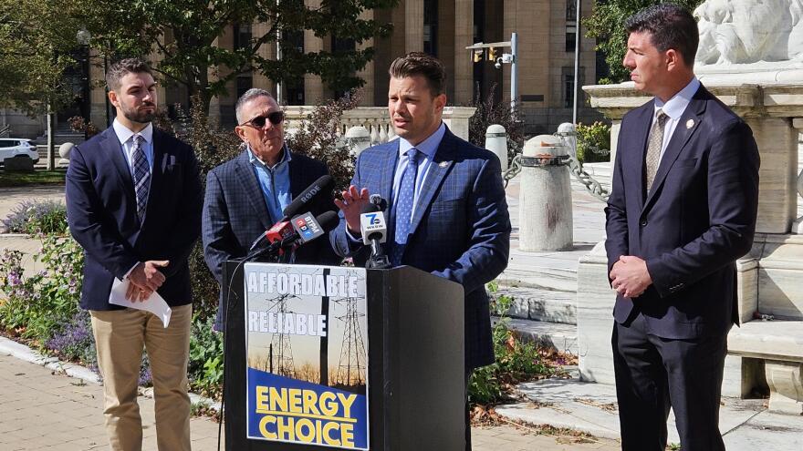 New York State Assemblymember Paul Bologna speaks in downtown Buffalo Wednesday, October 8. 2025