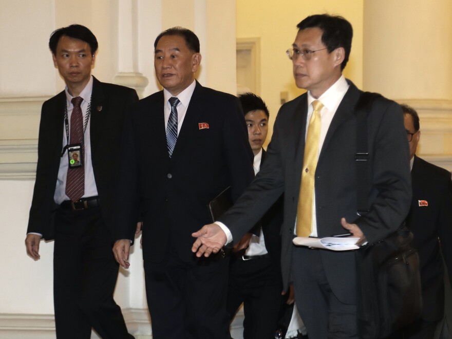 Kim Yong Chol arrives at Singapore's presidential palace on Sunday.