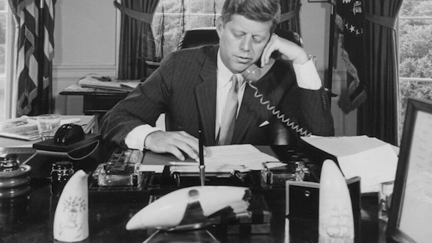 President John F. Kennedy had scrimshaw art pieces at his desk in the Oval Office.
