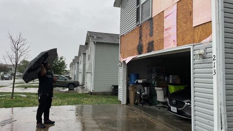 Ralph Clarett surveys the damage to his Belton home after a tornado hit south-central Jackson County on Friday night.