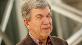 Sen. Roy Blunt (R-MO) speaks to the media on Friday, Oct. 1, 2021, at the site of the future National Geospatial-Intelligence Agency headquarters in St. Louis, Mo.