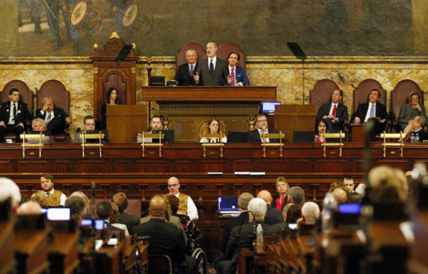 Gov. Tom Wolf gives his budget address at the state Capitol in Harrisburg, Pa., on Tuesday, Feb. 6, 2018. (AP Photo/Chris Knight)