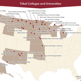 A map from the American Indian College Fund shows the location of all Tribal Colleges and Universities in the U.S.