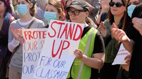 Students, faculty, staff and community members protested on April 10, 2025, to protect international students. At the time, thousands of international students, including those at IU, had their legal statuses revoked with no warning.