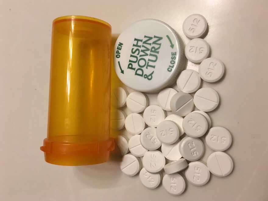 A photo of opioid pain pills.