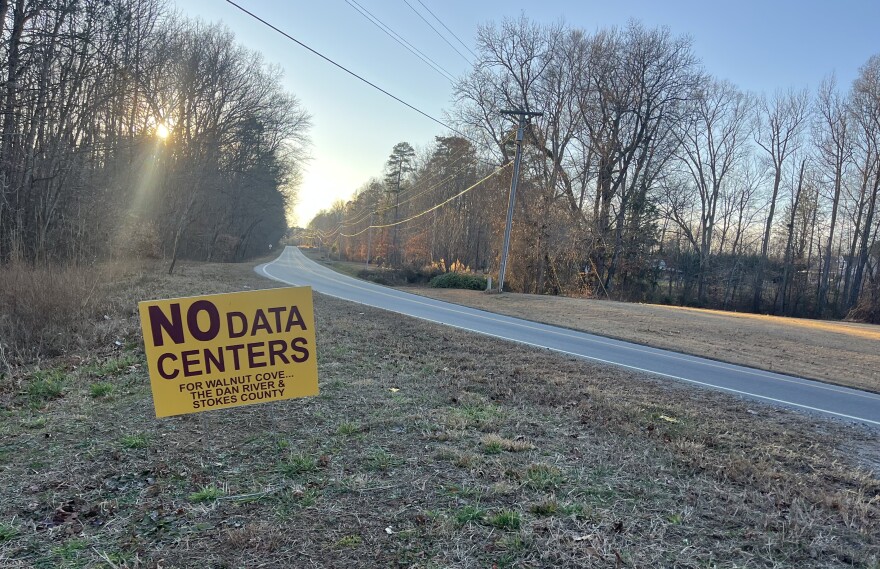 No data center sign along a Stokes County road