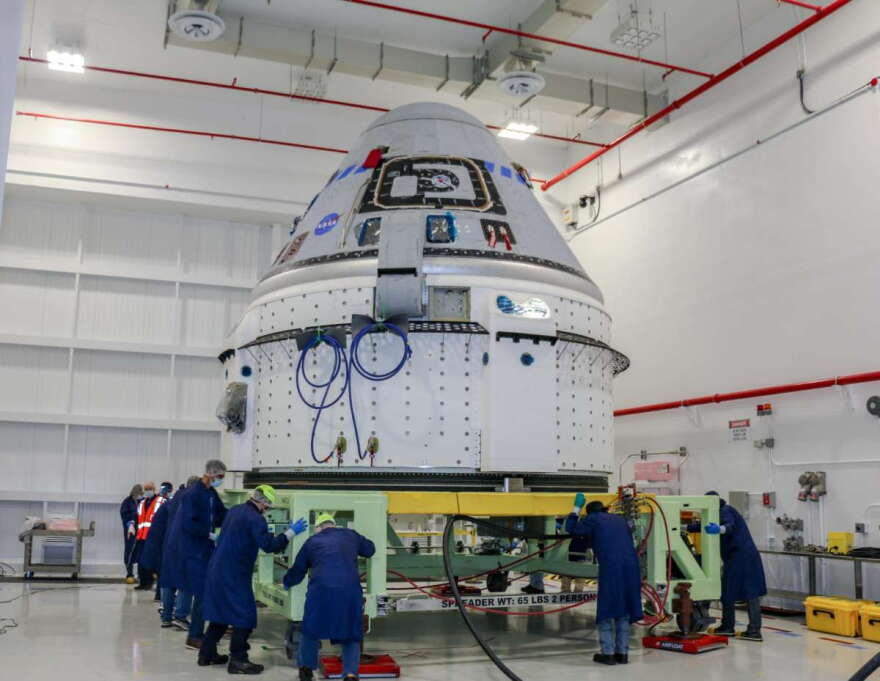 Work progresses on Boeing's OFT-2 spacecraft at the company's factory at Kennedy Space Center. Photo: Boeing