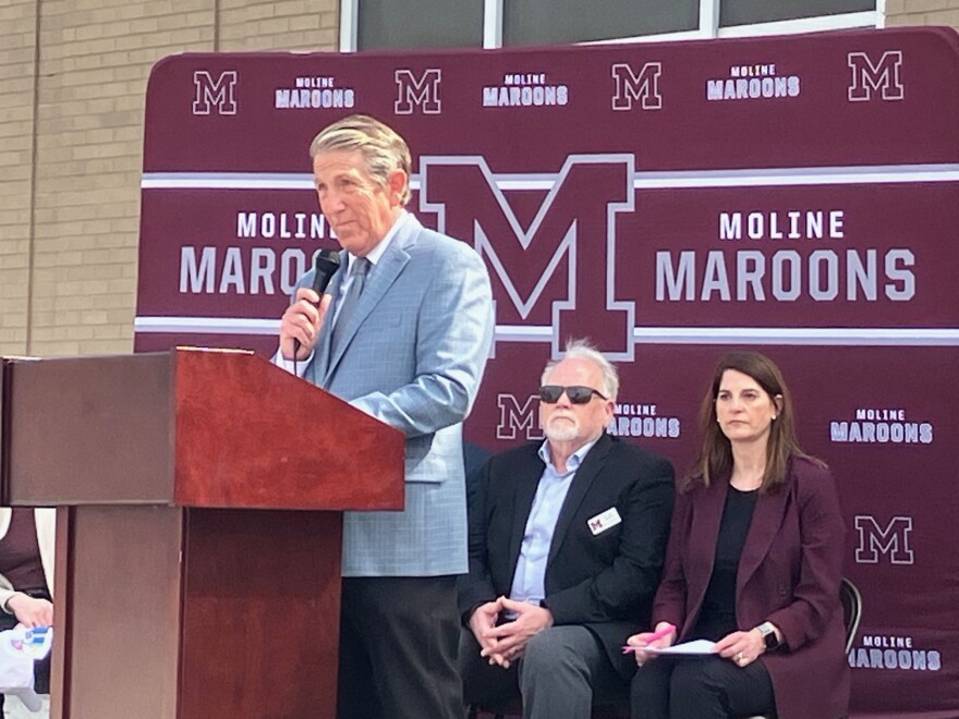 Bob Ontiveros's son Chris spoke at the groundbreaking for the school in his father's name, March 25, 2026.