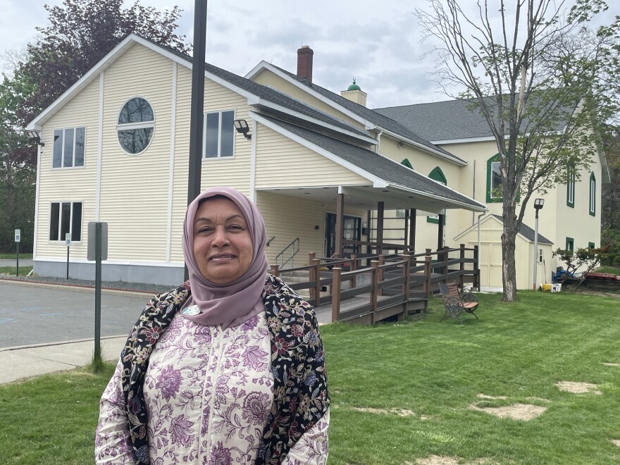 Dr. Mussarat Chaudhry poses in front of the original mosque building of the Islamic Center of the Capital District in Schenectady on Wednesday, April 29, 2026.